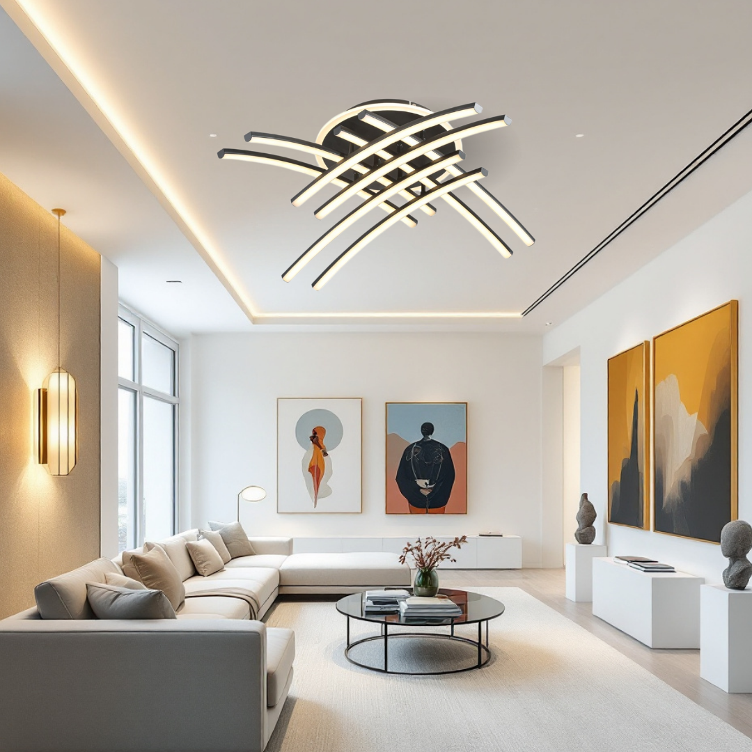 LED осветително тяло 136W Ophelia 8 елемента черна, еквивалент 800W, с дистанционно