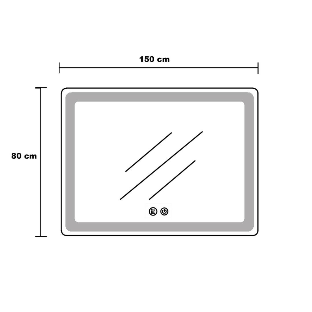 LED огледало 150x80CM със сензор радар, 3 вида светлина, touch, демистер, часовник, термометър