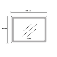 LED огледало 150x80CM със сензор радар, 3 вида светлина, touch, демистер, часовник, термометър