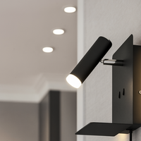 LED аплик за стена 6W черна с поставка за телефон и USB