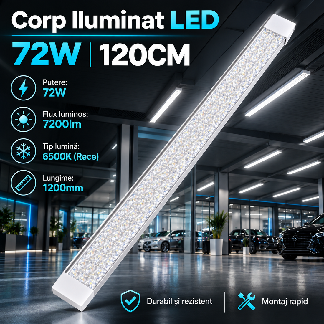 LED осветително тяло 72W 120cm A8 за вътрешен монтаж