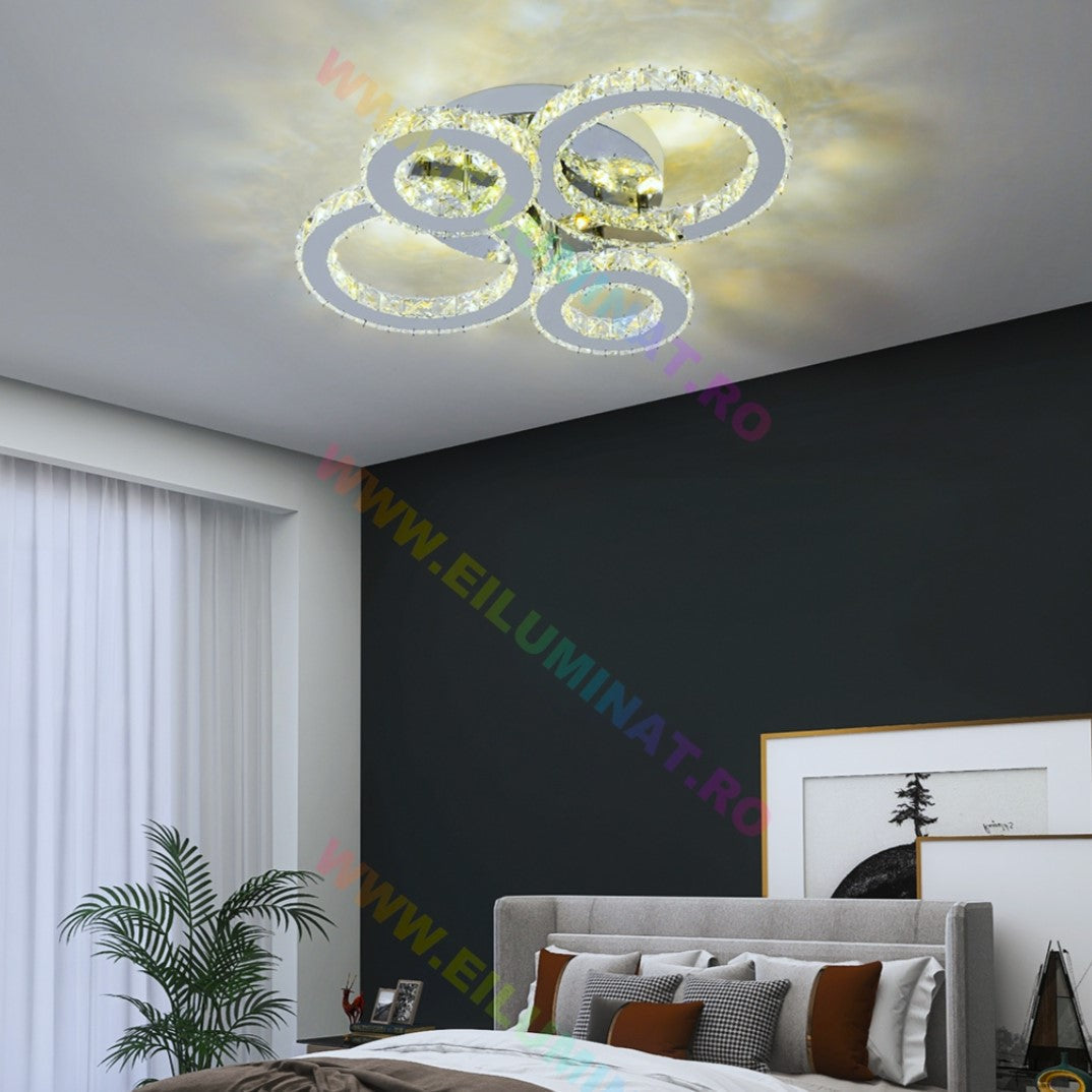 LED осветително тяло 2+2 CIRCLE Chrome кристал с дистанционно, еквивалент 400W
