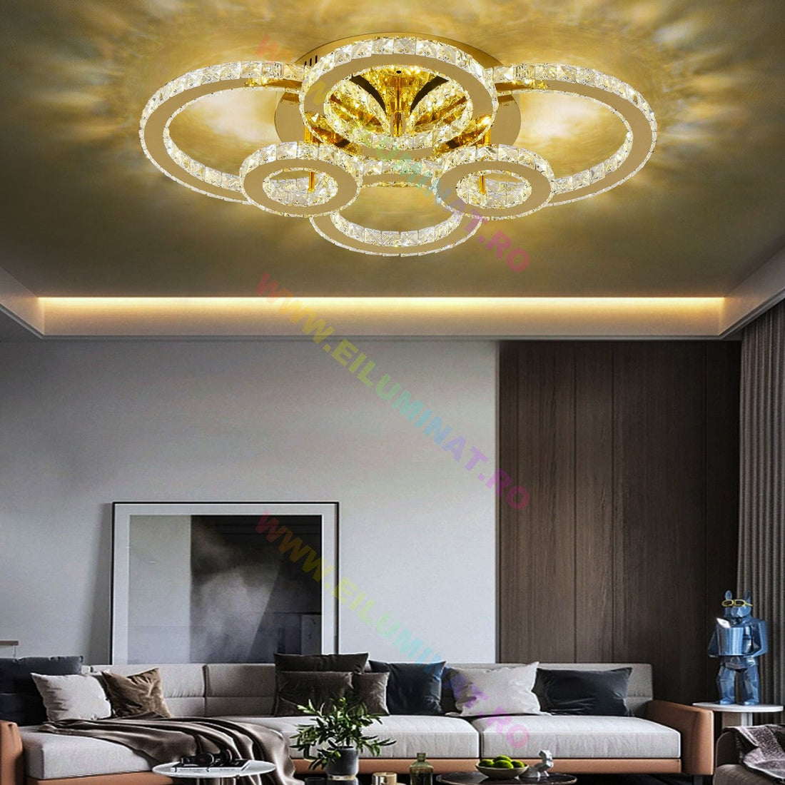 LED осветително тяло 4+2 CIRCLE GOLD Кристал Еквивалент 800W Дистанционно