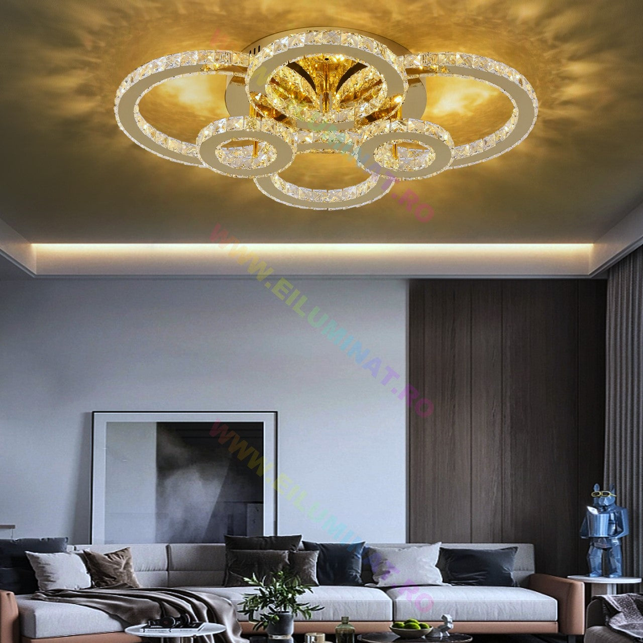 LED осветително тяло 4+2 CIRCLE GOLD Кристал Еквивалент 800W Дистанционно