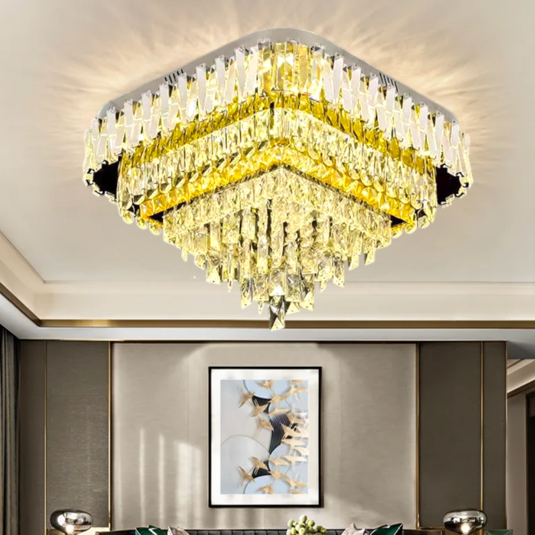Осветително тяло LED кристал за таван Grand GLAMOUR Square с дистанционно