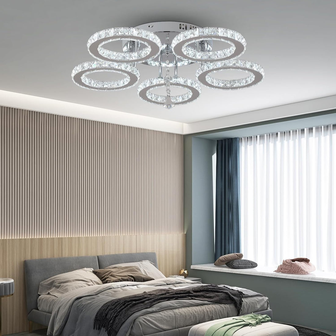 LED осветително тяло 5 CIRCLE кристал с дистанционно, еквивалент 400W