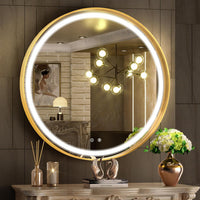Кръгло LED огледало 70cm, златиста рамка, Touch и 3 вида светлина OD016/GD