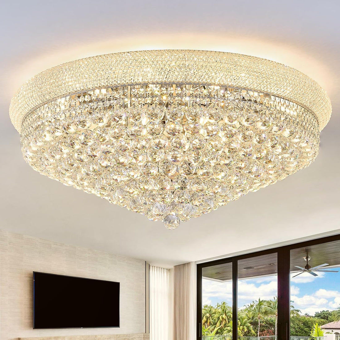 LED осветително тяло за таван Crystal Dome Silver с дистанционно и RGB светлини