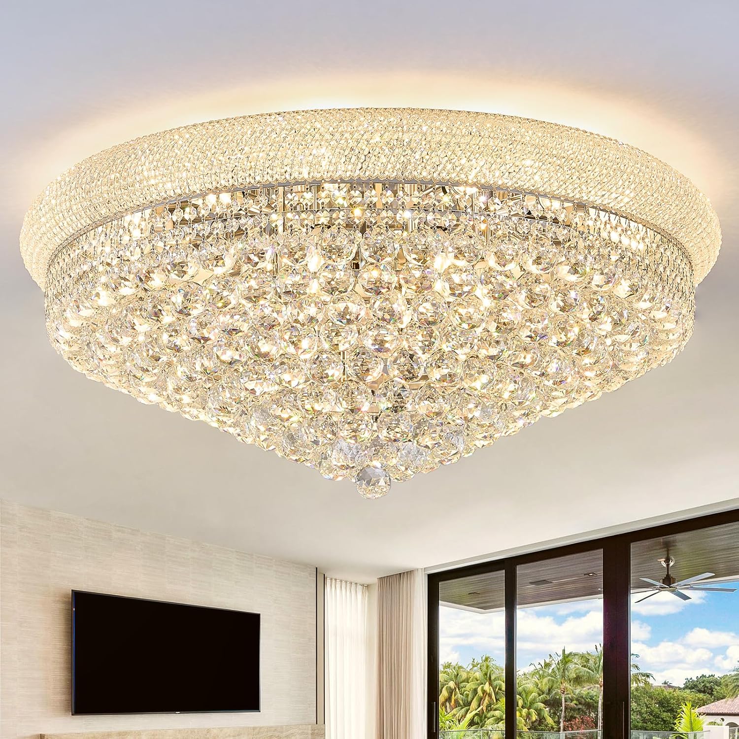 LED осветително тяло за таван Crystal Dome Silver с дистанционно и RGB светлини