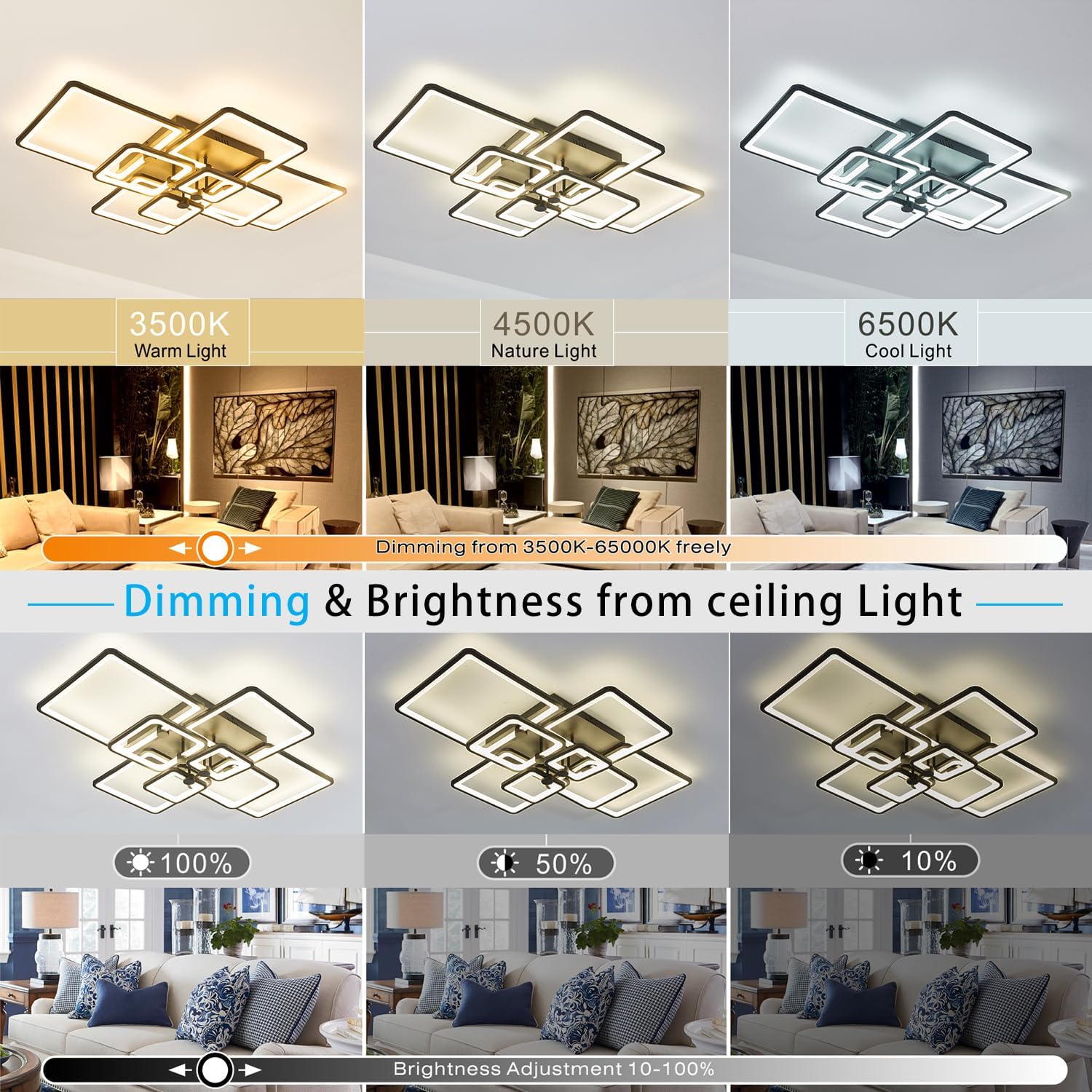 LED осветително тяло SQUARE 8 BIG Black Еквивалент 1200W Дистанционно управление