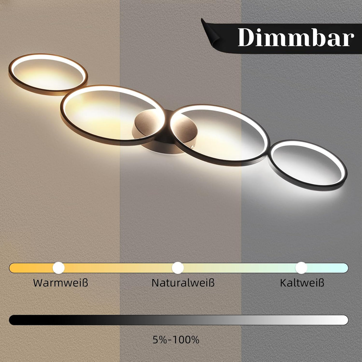 Lustra LED Modern Black 4 Rings Echivalent 600W Telecomanda NEAGRA / 88CM / MINIMALIST DESIGN Lighting Fixtures