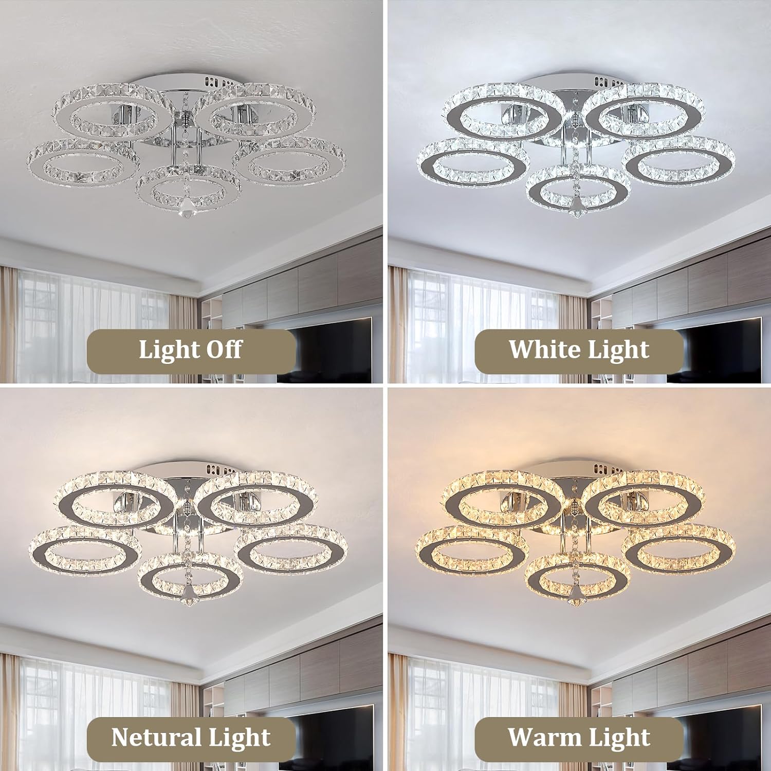 LED осветително тяло 5 CIRCLE кристал с дистанционно, еквивалент 400W