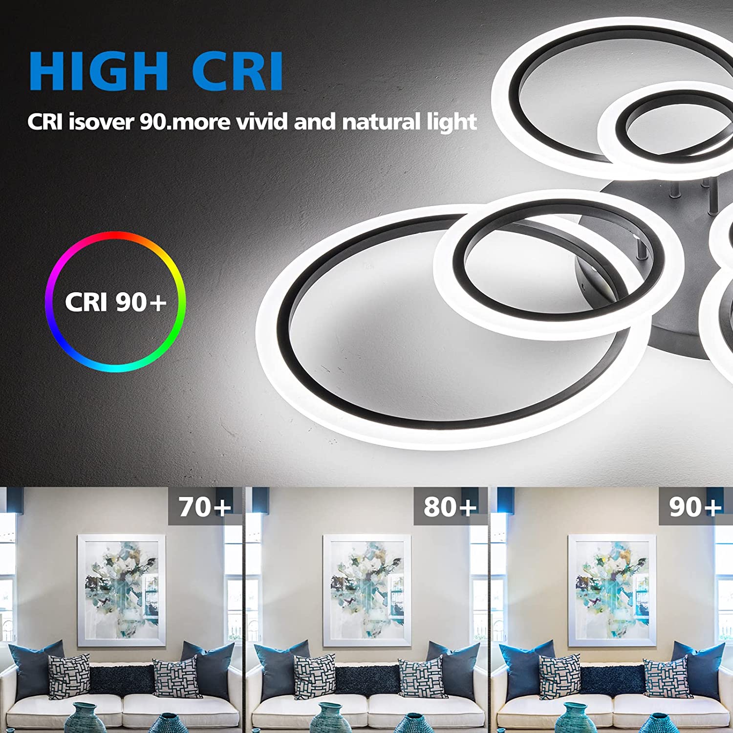 LED осветително тяло Circle 4+4 Gigant Black еквивалент 1000W с дистанционно
