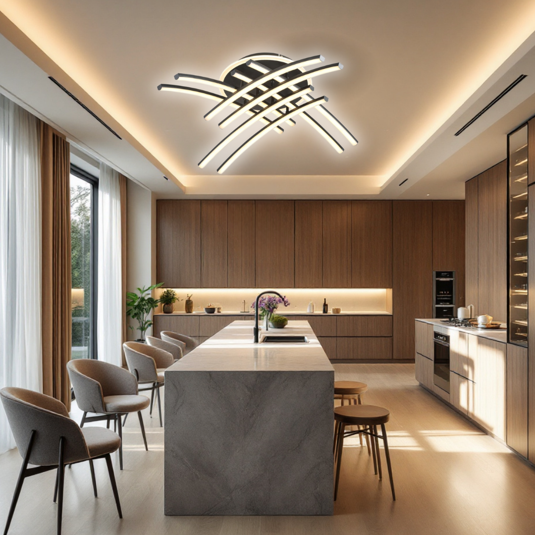 LED осветително тяло 136W Ophelia 8 елемента черна, еквивалент 800W, с дистанционно