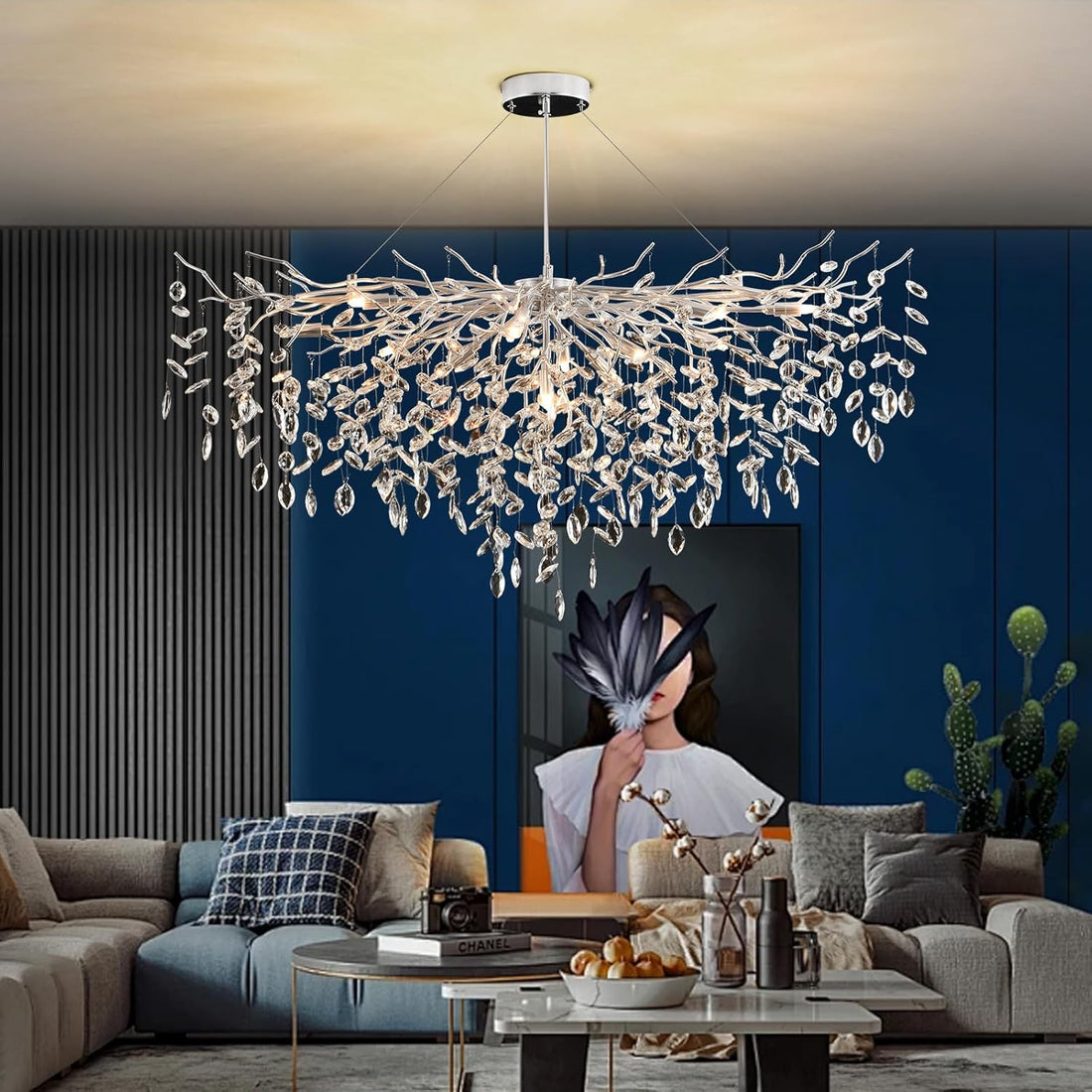 Кристален полилей LUXURY 120x45cm Silver Klara