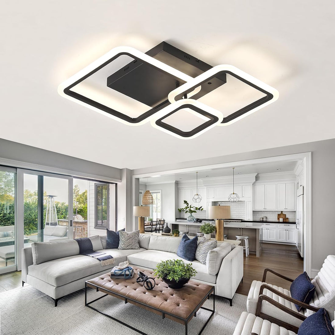 LED осветително тяло 88W Three Square Black SMART еквивалент 400W с дистанционно