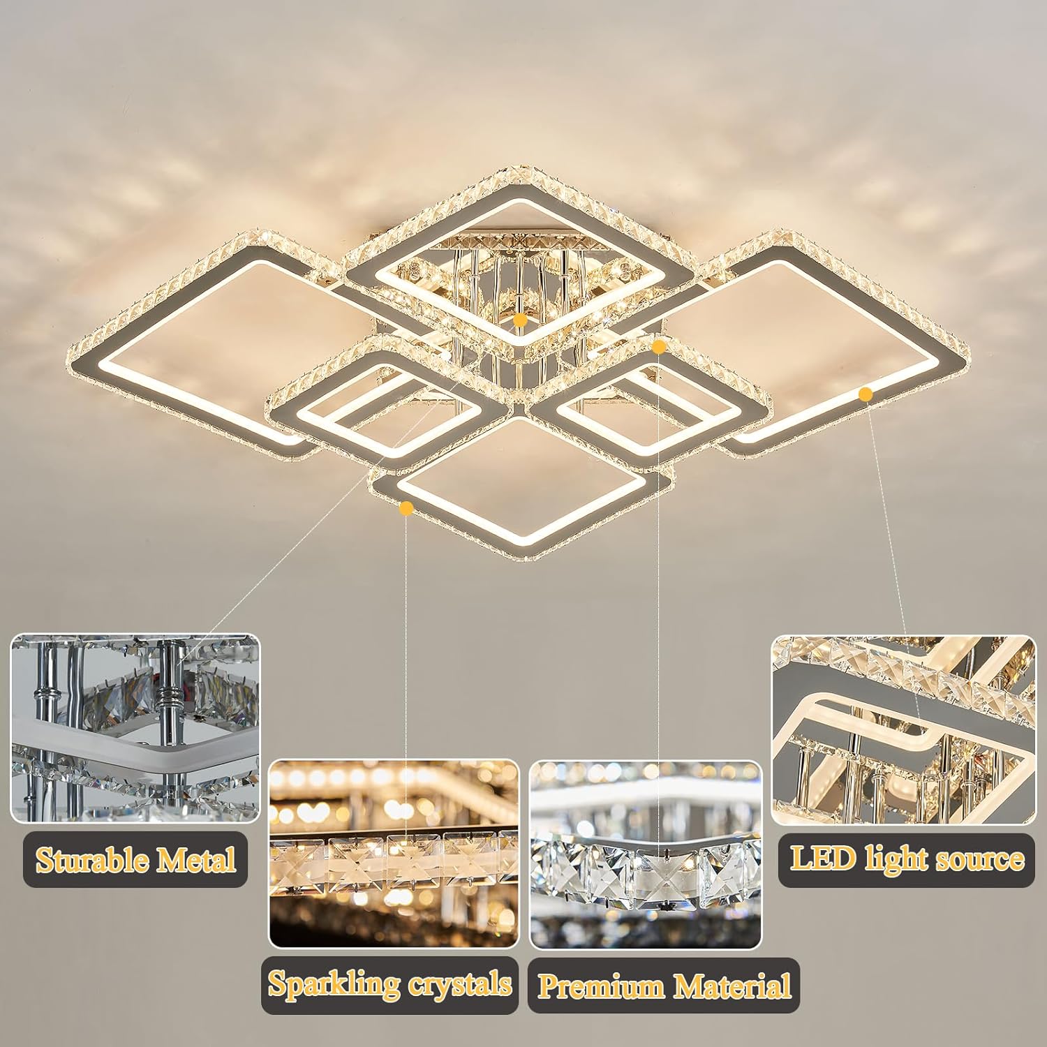 Lustra Led 4 + 2 Diamond Rgb Chrome Cristal Echivalent 1000W Lighting Fixtures
