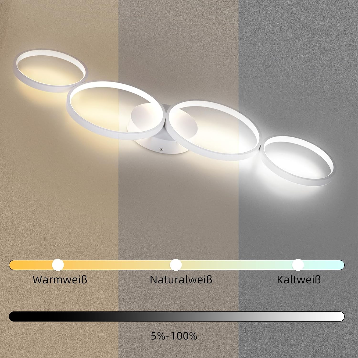 Модерно LED осветително тяло White 4 Rings, еквивалент 600W, с дистанционно