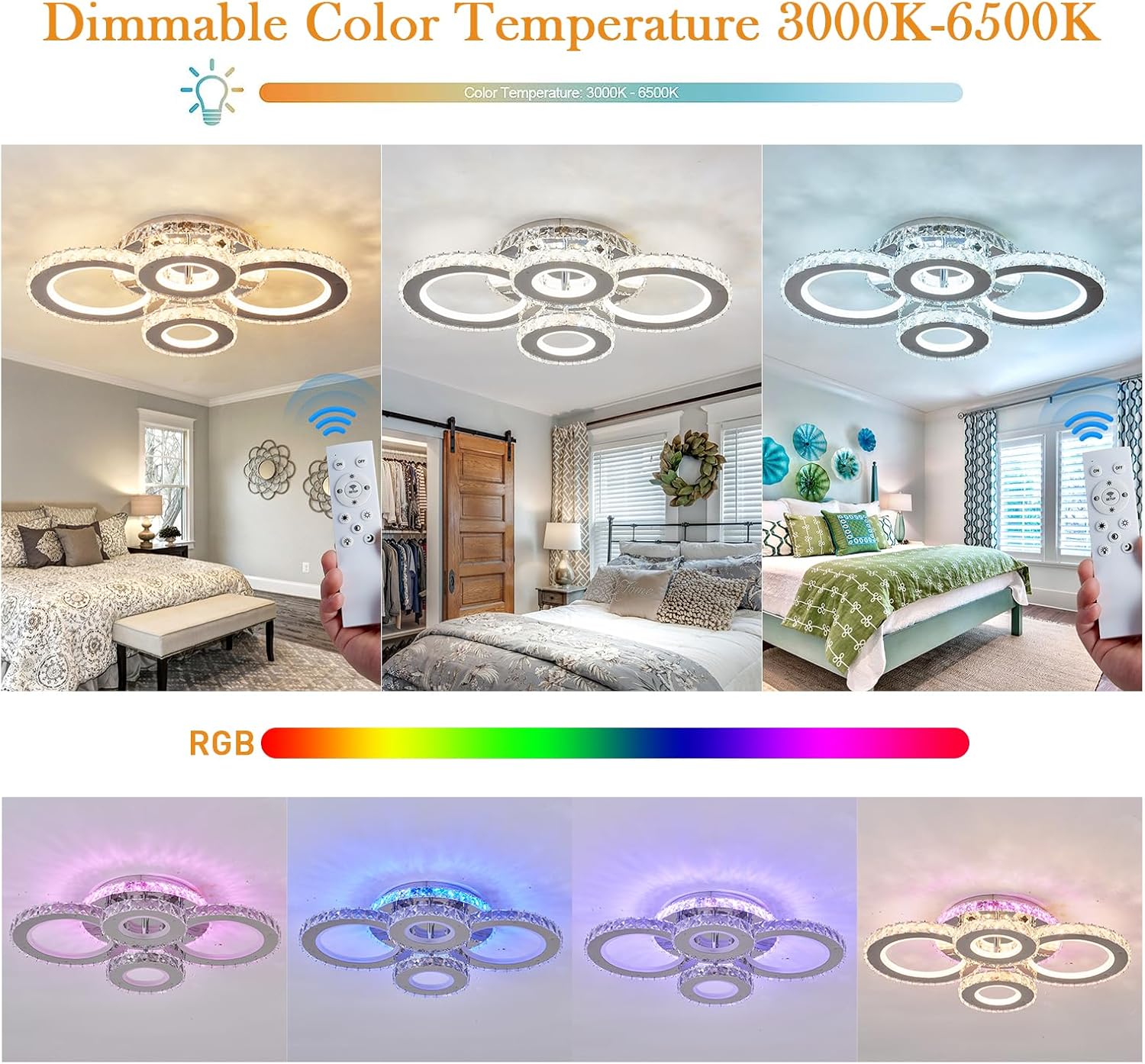 LED осветително тяло 4 CIRCLE кристал Chrome RGB еквивалент 500W с дистанционно