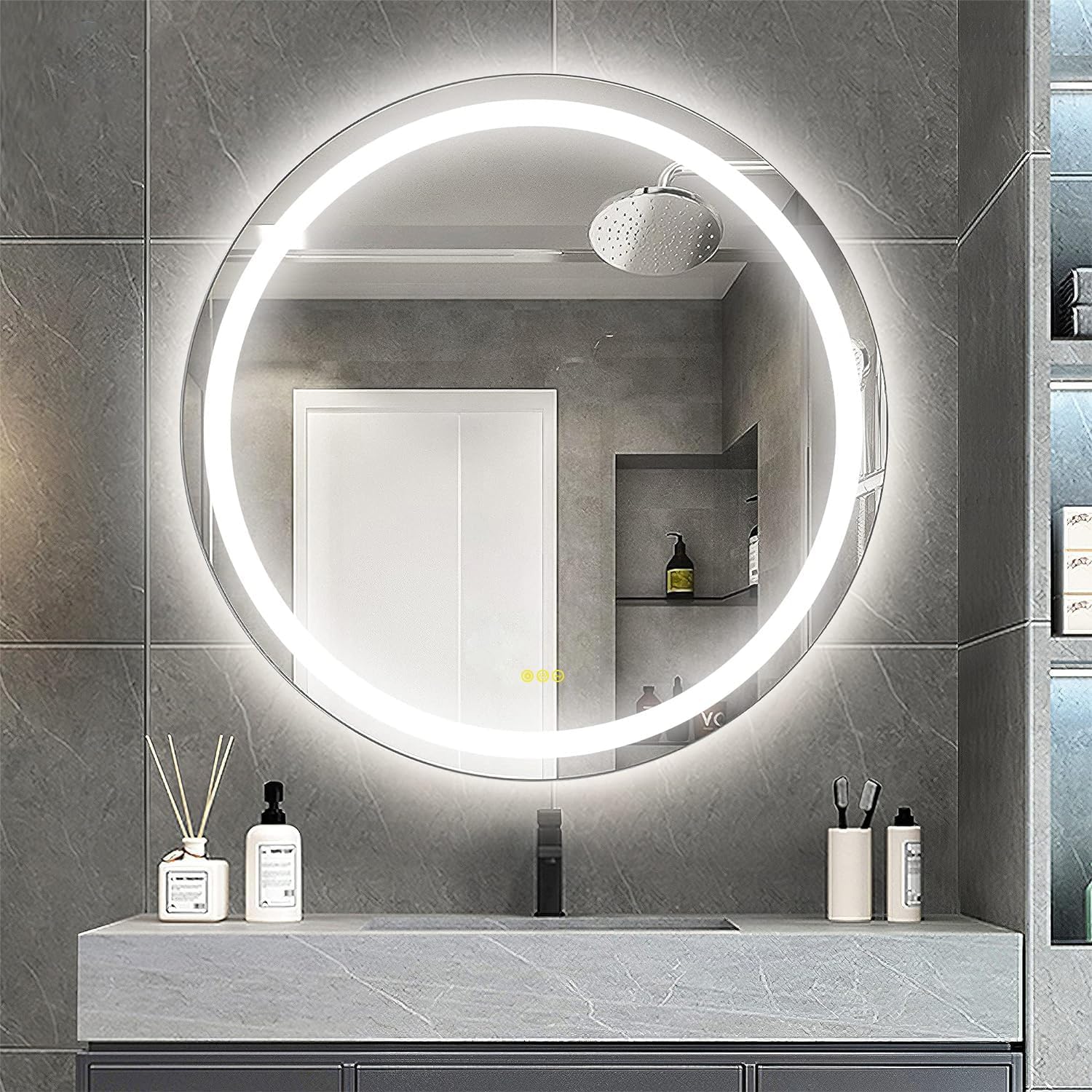 Кръгло LED огледало 70cm, 3 вида светлина и функция против замъгляване J105