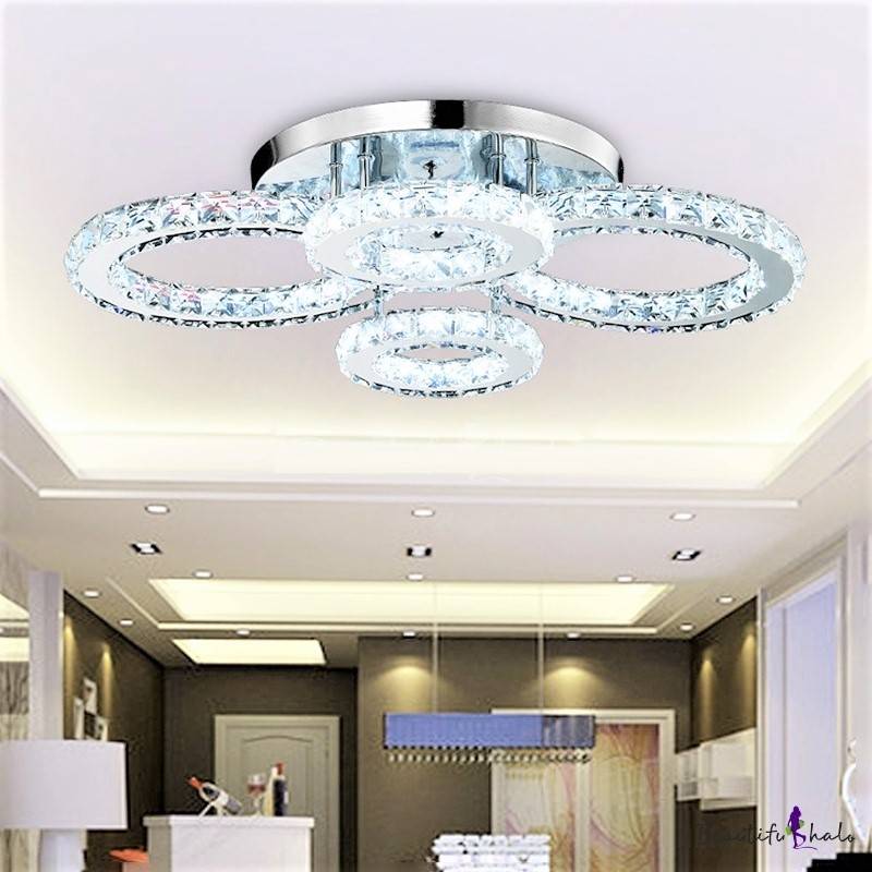 LED осветително тяло 2+2 CIRCLE Chrome кристал с дистанционно, еквивалент 400W