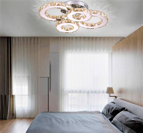 LED осветително тяло 2+2 CIRCLE Chrome кристал с дистанционно, еквивалент 400W