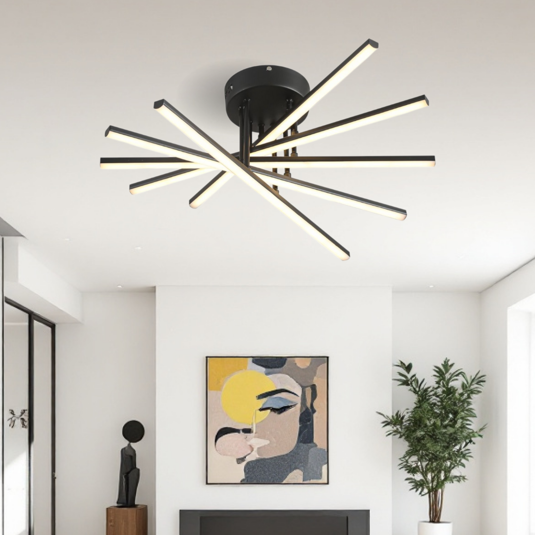 LED осветително тяло 80W Fano 5 елемента ЧЕРЕН еквивалент 500W с дистанционно