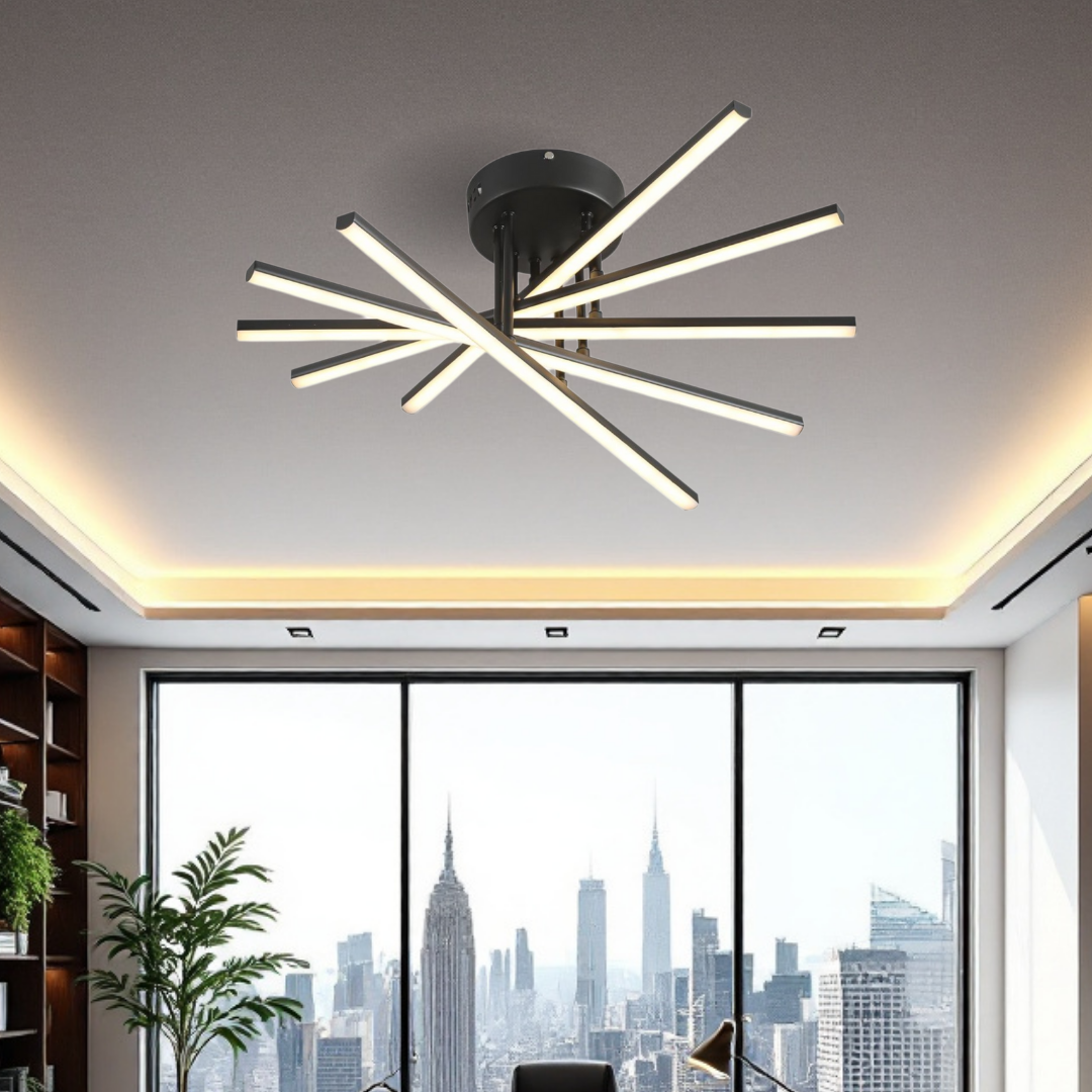 LED осветително тяло 80W Fano 5 елемента ЧЕРЕН еквивалент 500W с дистанционно