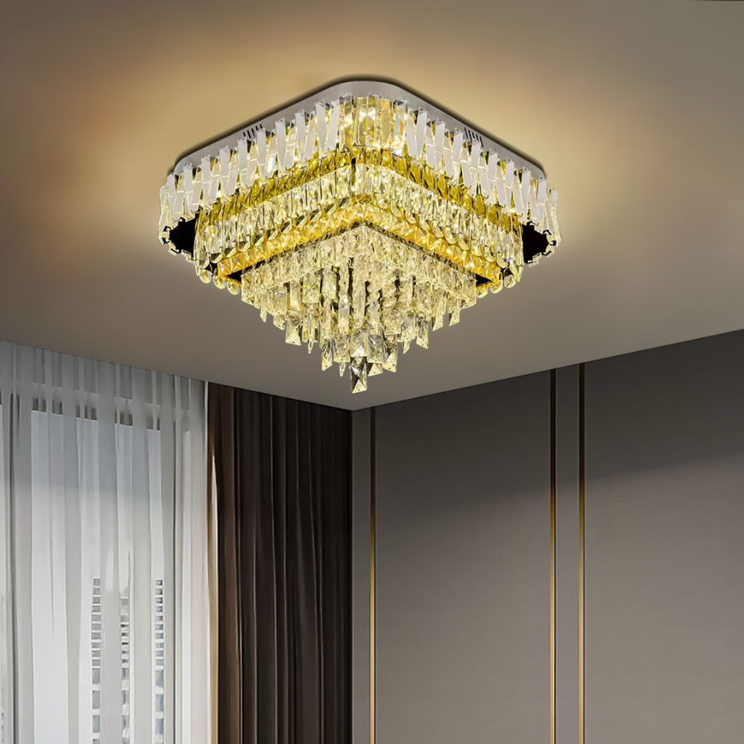 Осветително тяло LED кристал за таван Grand GLAMOUR Square с дистанционно