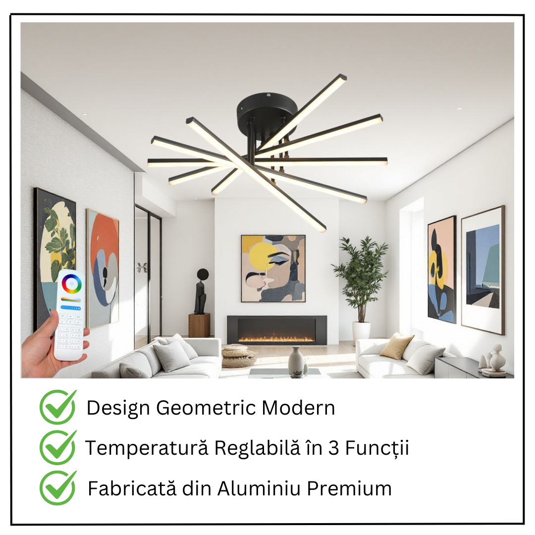 LED осветително тяло 80W Fano 5 елемента ЧЕРЕН еквивалент 500W с дистанционно