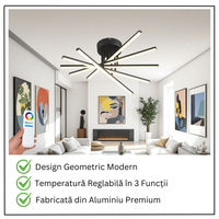 LED осветително тяло 80W Fano 5 елемента ЧЕРЕН еквивалент 500W с дистанционно
