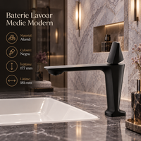 Смесител за мивка среден Modern Line Black Tower 006