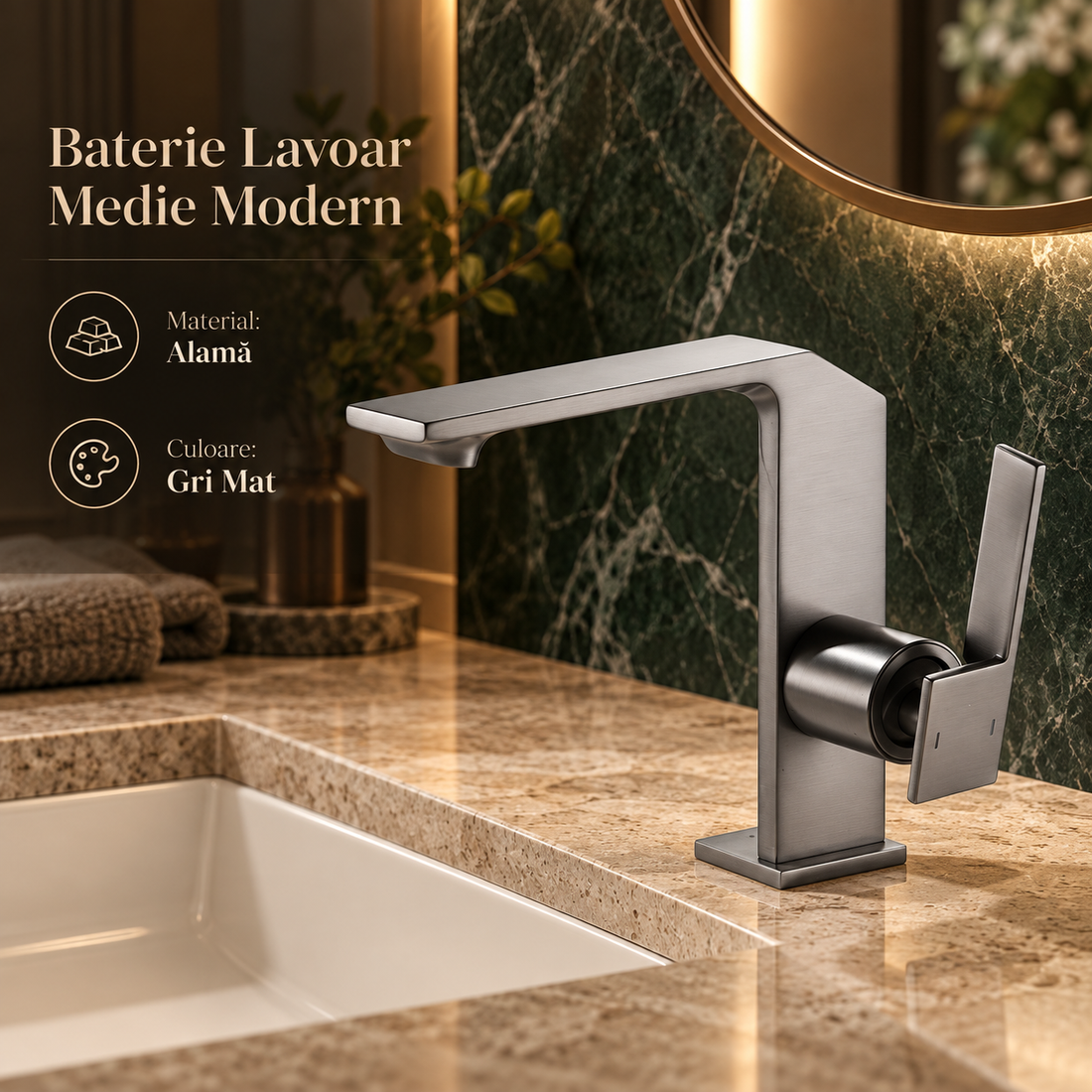 Смесител за мивка среден Modern Line сив MAT SMK024