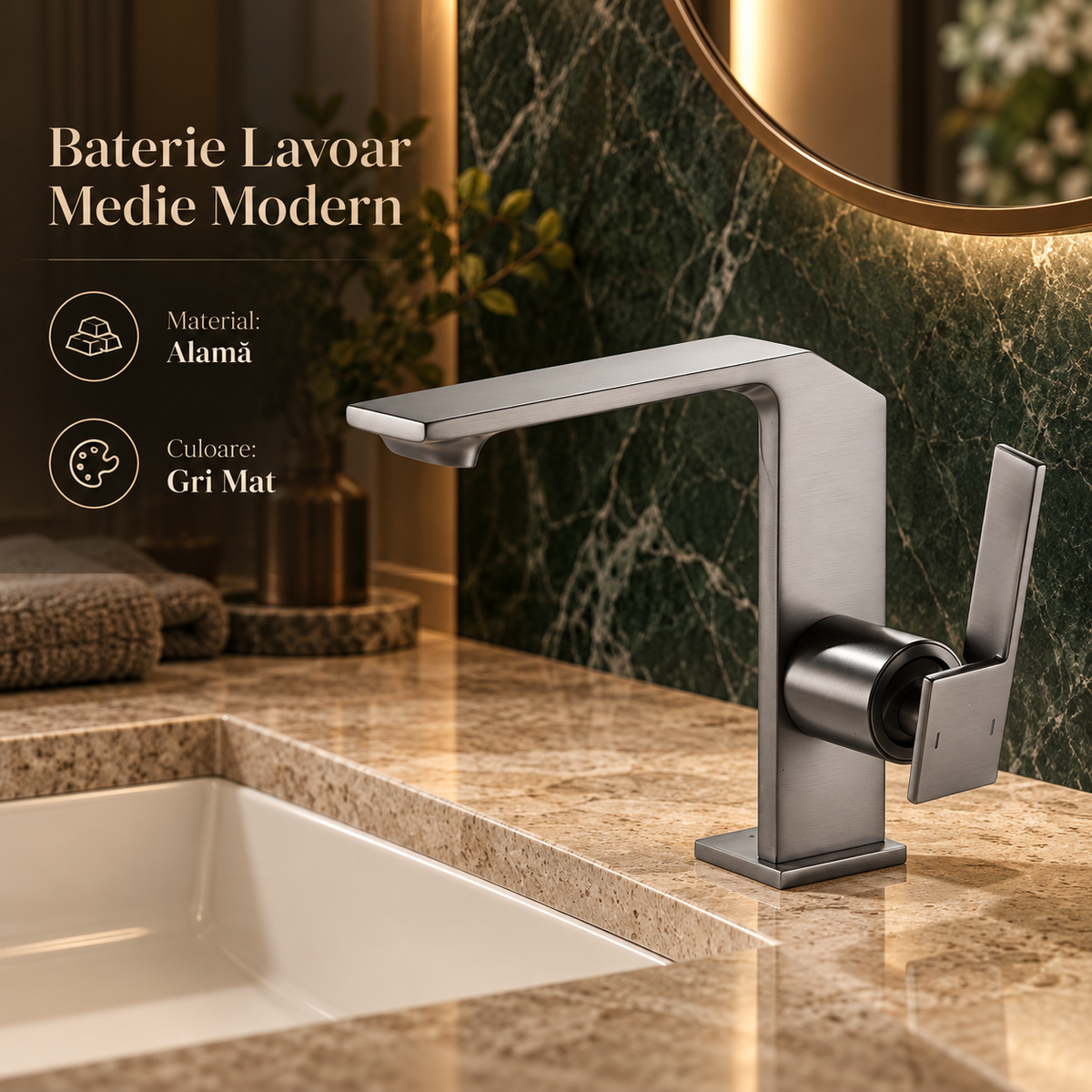 Смесител за мивка среден Modern Line сив MAT SMK024