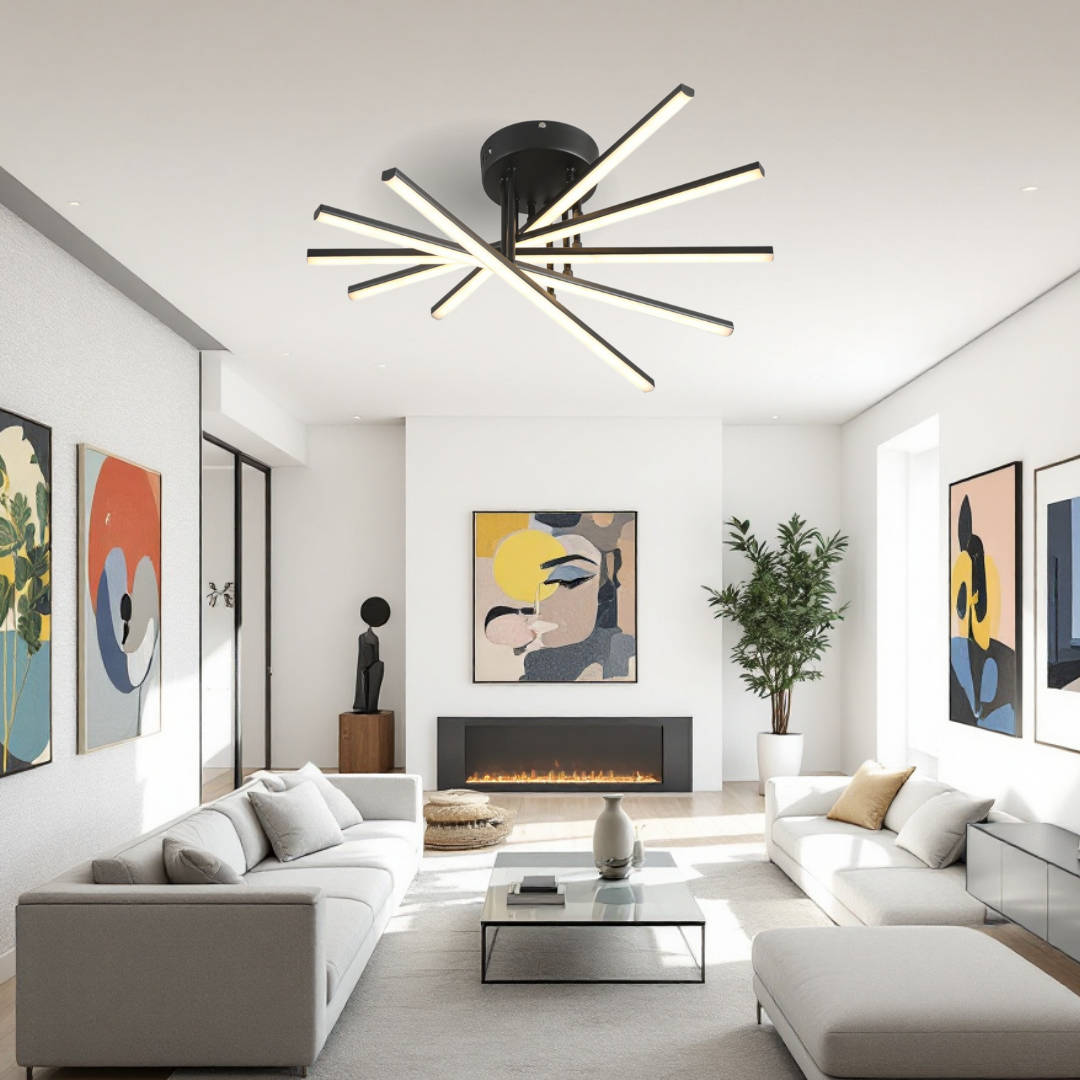 LED осветително тяло 80W Fano 5 елемента ЧЕРЕН еквивалент 500W с дистанционно