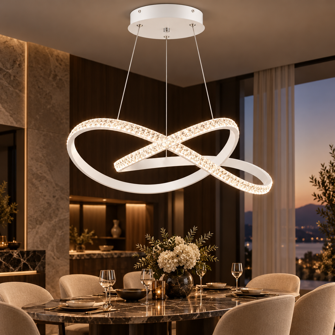 LED осветително тяло Infinity White, висящо, еквивалент 500W, с дистанционно
