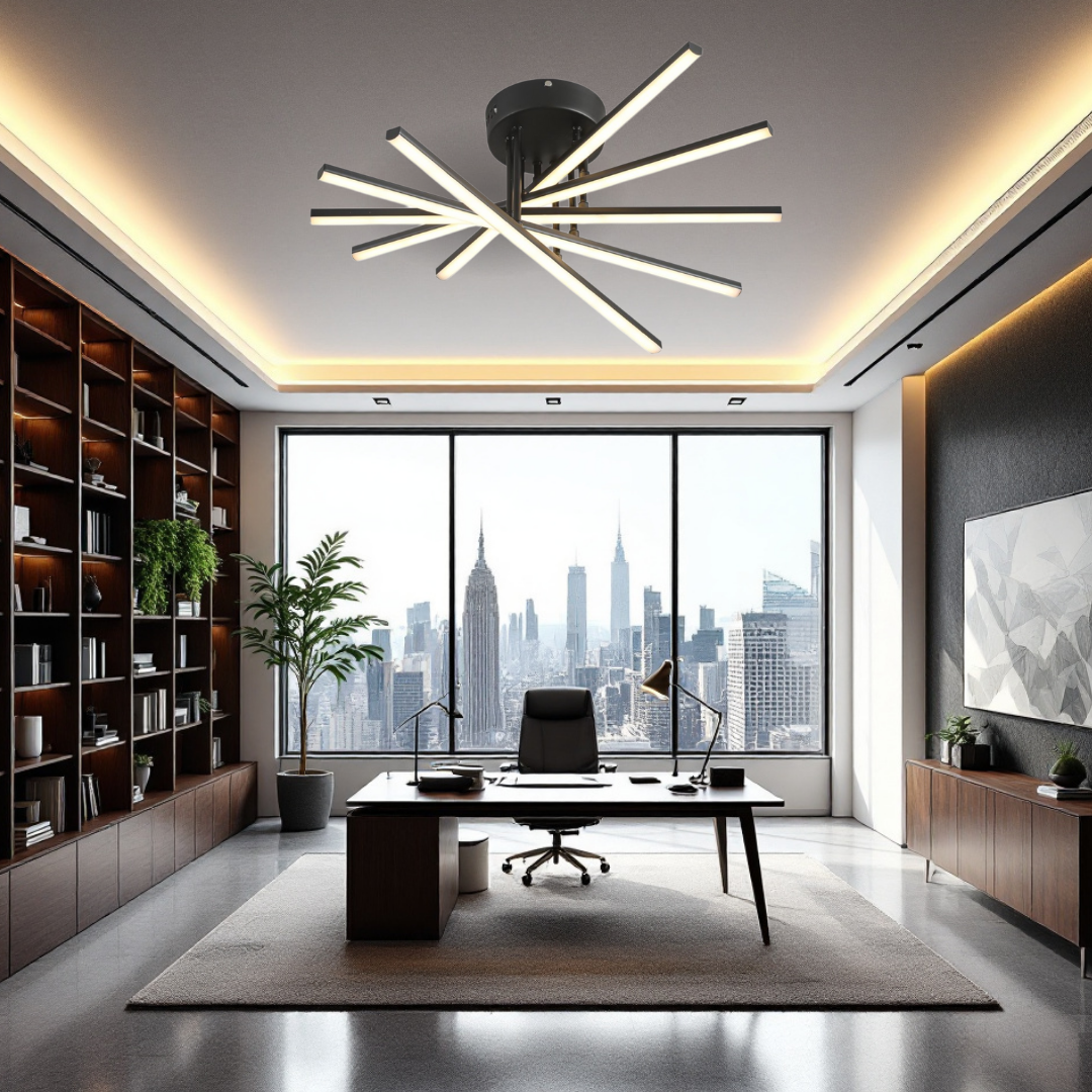LED осветително тяло 80W Fano 5 елемента ЧЕРЕН еквивалент 500W с дистанционно