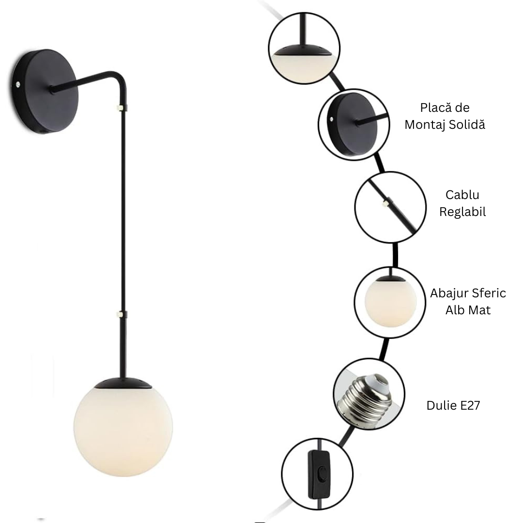 Регулируем аплик Nordic Style HangGlobe Black с матов абажур