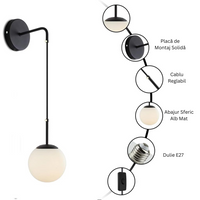 Регулируем аплик Nordic Style HangGlobe Black с матов абажур
