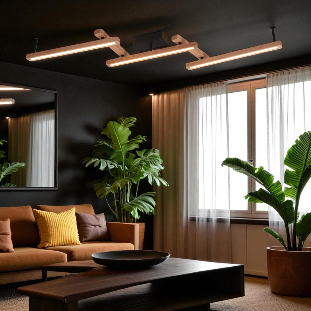 LED осветително тяло BELLARI Wood, регулируемо, еквивалент 400W, с дистанционно
