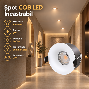 COB LED спот 7W Кръгъл Бял / ⌀65mm / Вграден / Топла светлина