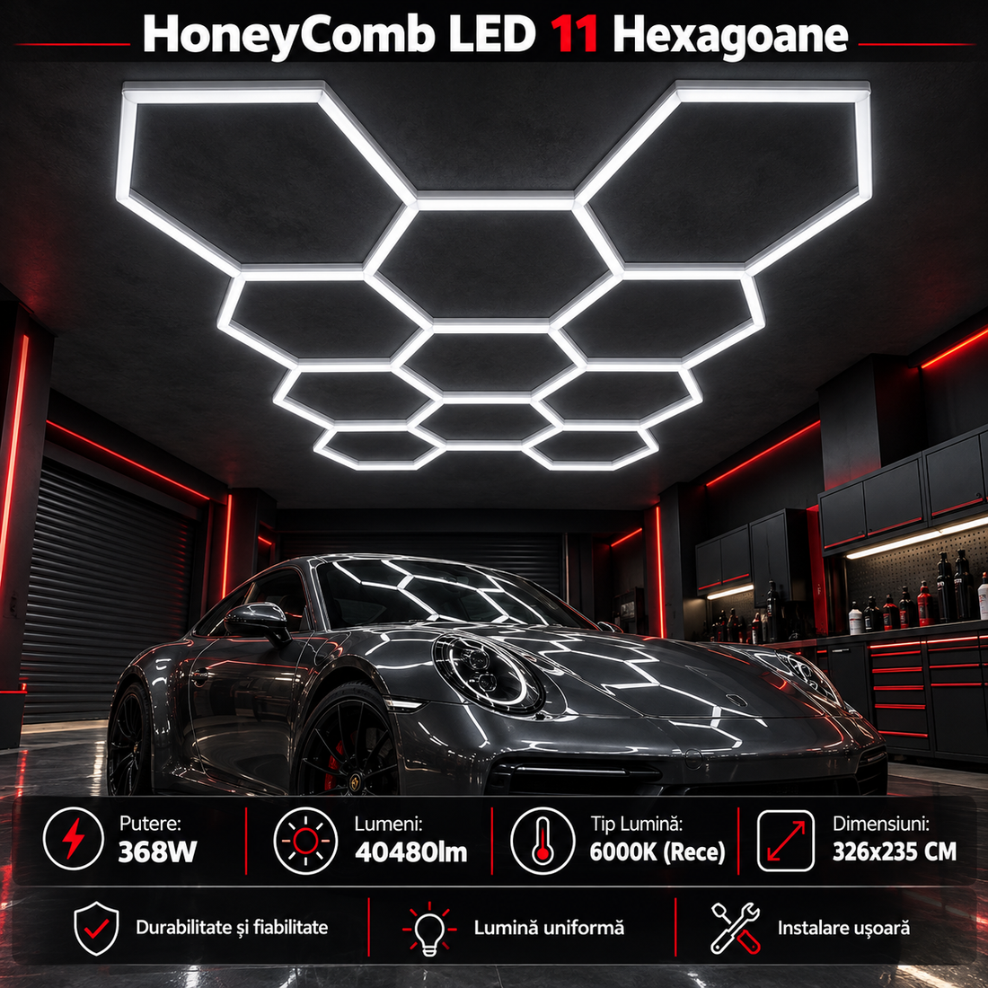 HoneyComb LED 11 светещи шестоъгълника 368W 326 X 235 CM