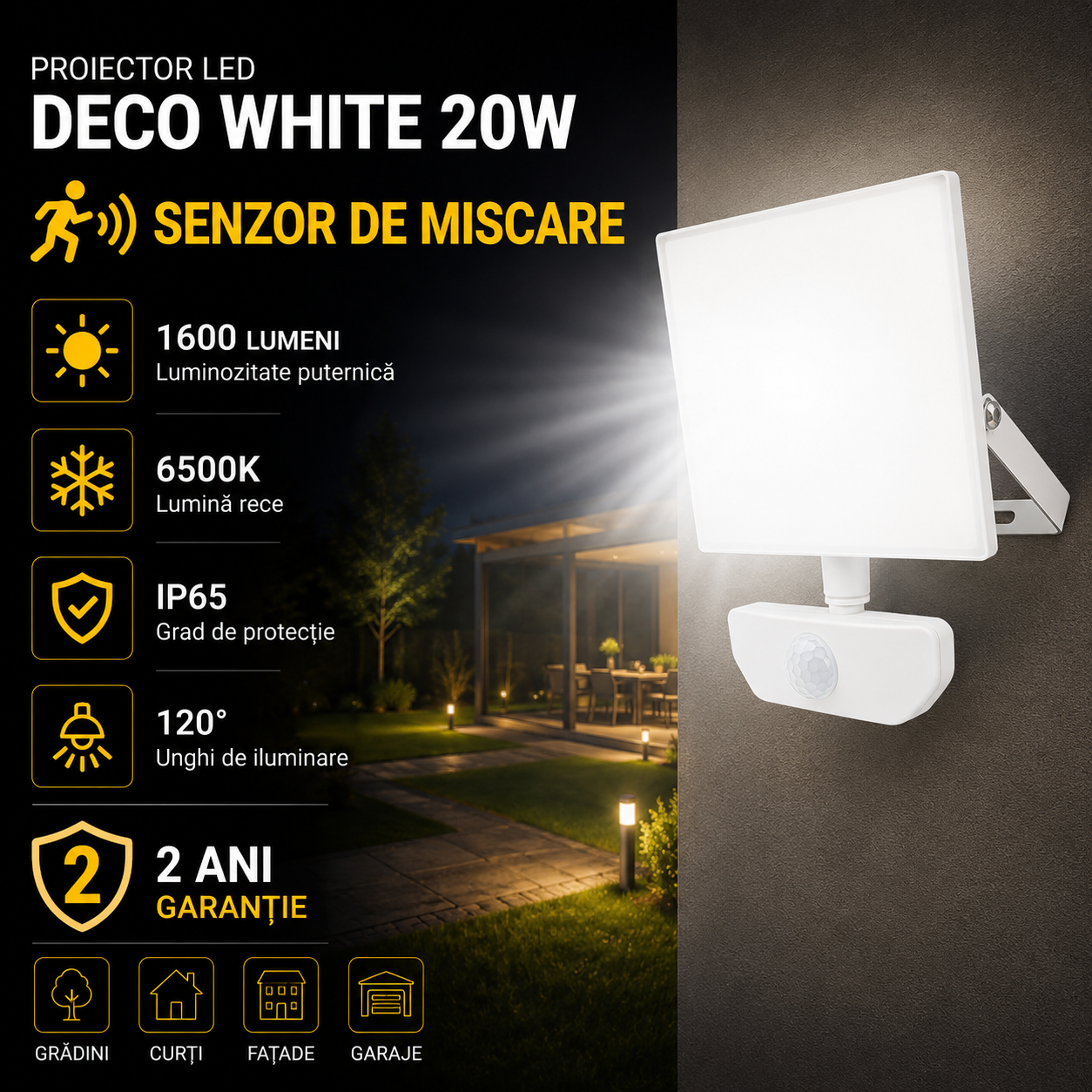 LED прожектор 20W DECO SMD със сензор
