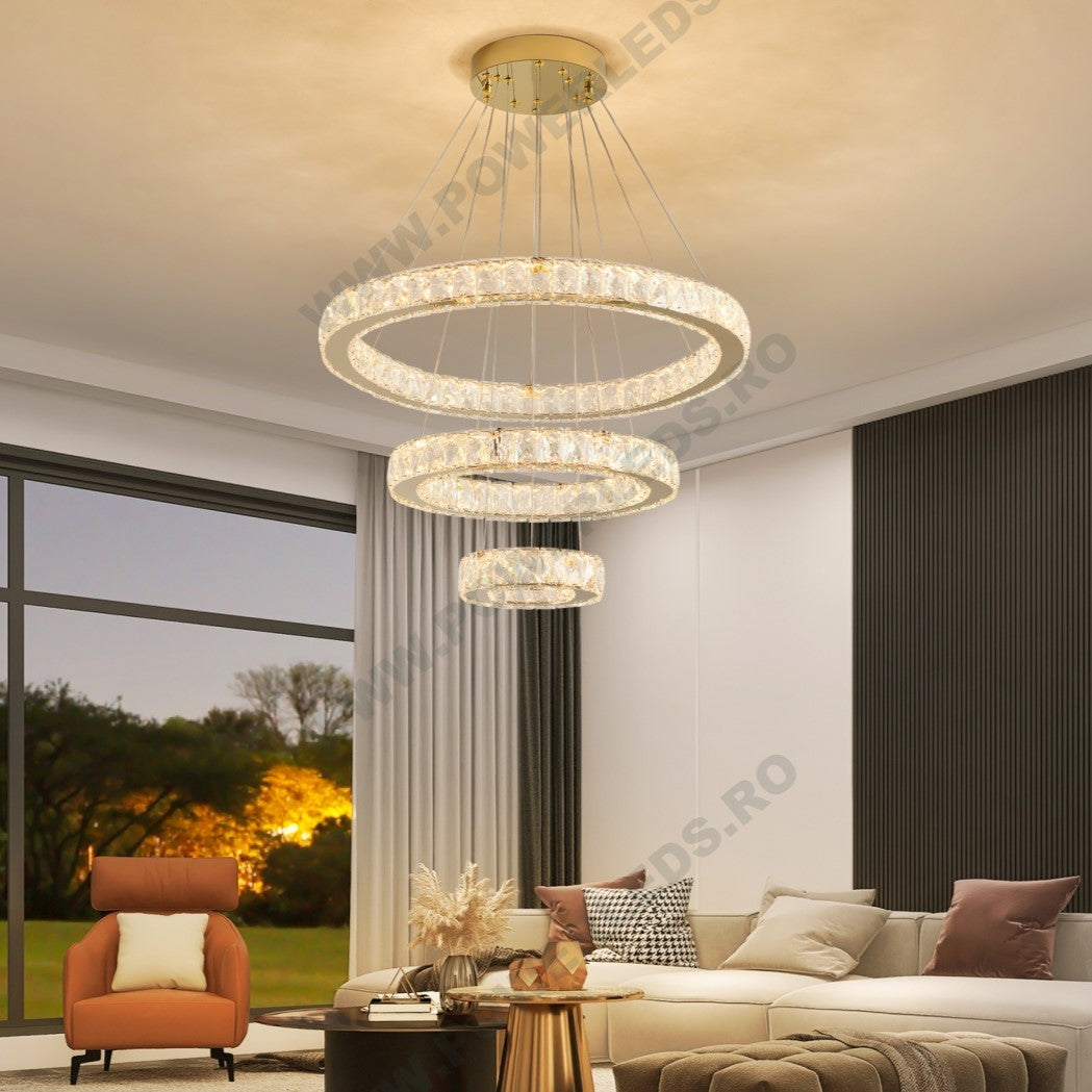 LED осветително тяло Cristal GOLD 3 сегмента с дистанционно, еквивалент 800W