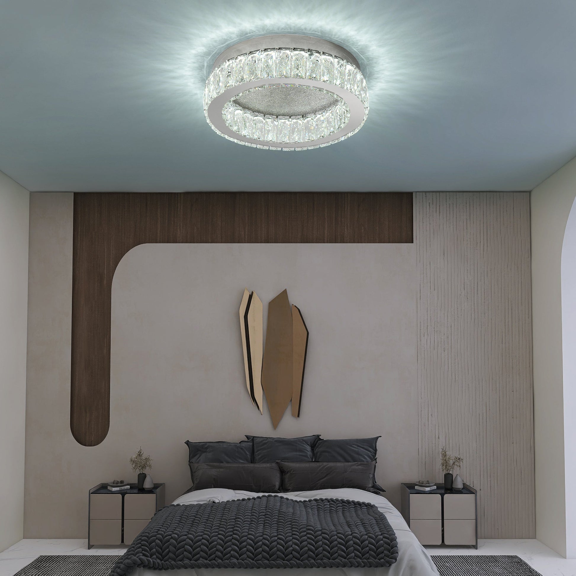 LED осветително тяло Сребристо Glamour Round CRISTAL с дистанционно