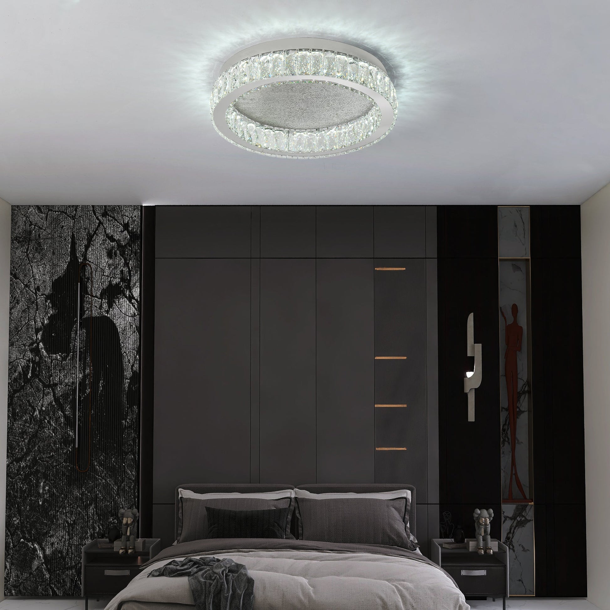 LED осветително тяло Сребристо Glamour Round CRISTAL с дистанционно