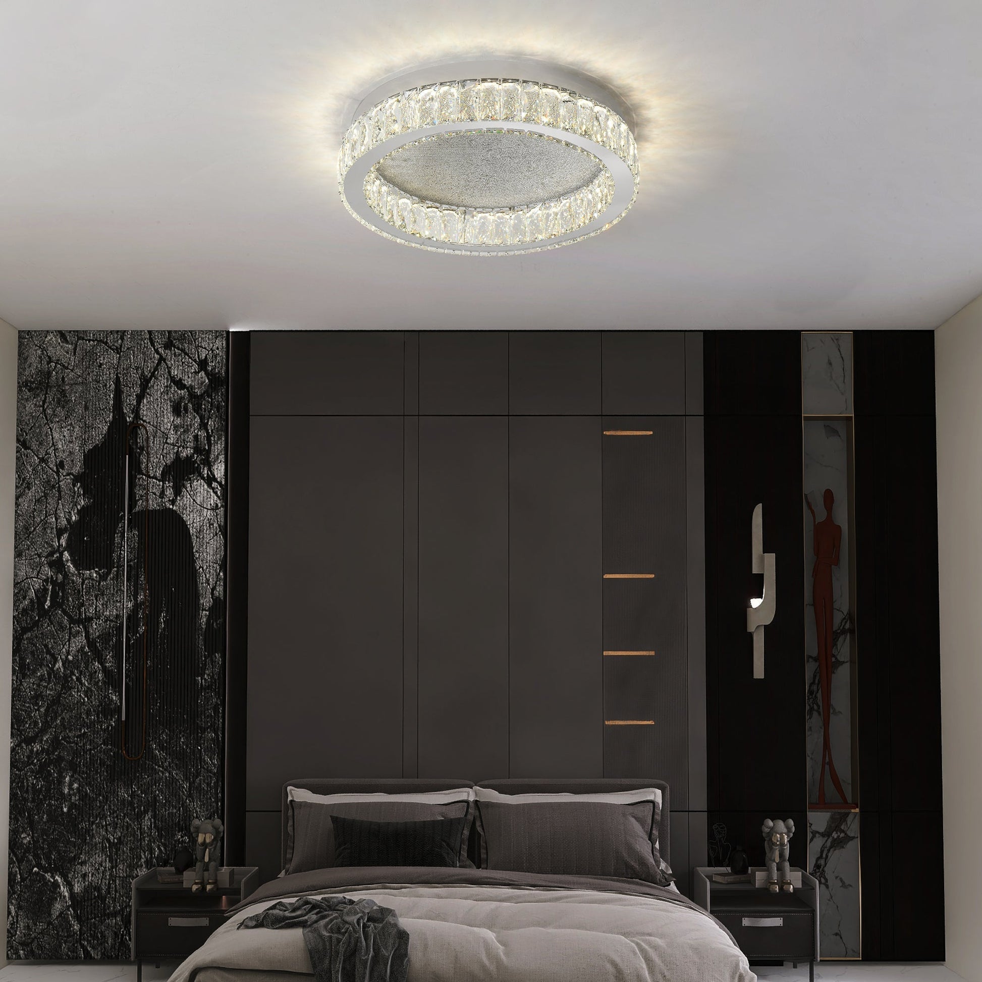 LED осветително тяло Сребристо Glamour Round CRISTAL с дистанционно