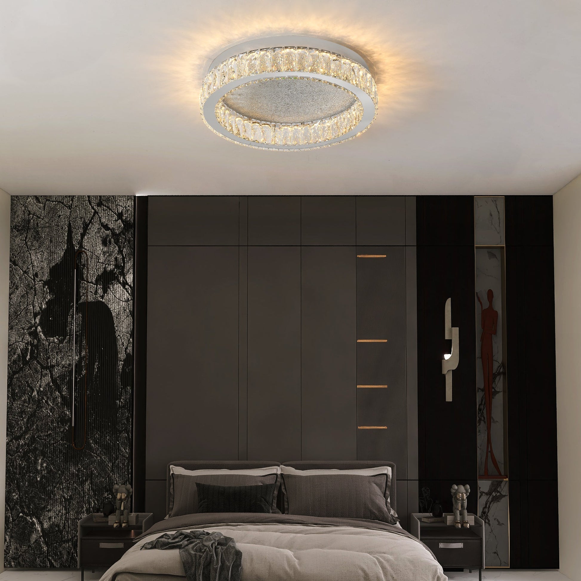 LED осветително тяло Сребристо Glamour Round CRISTAL с дистанционно
