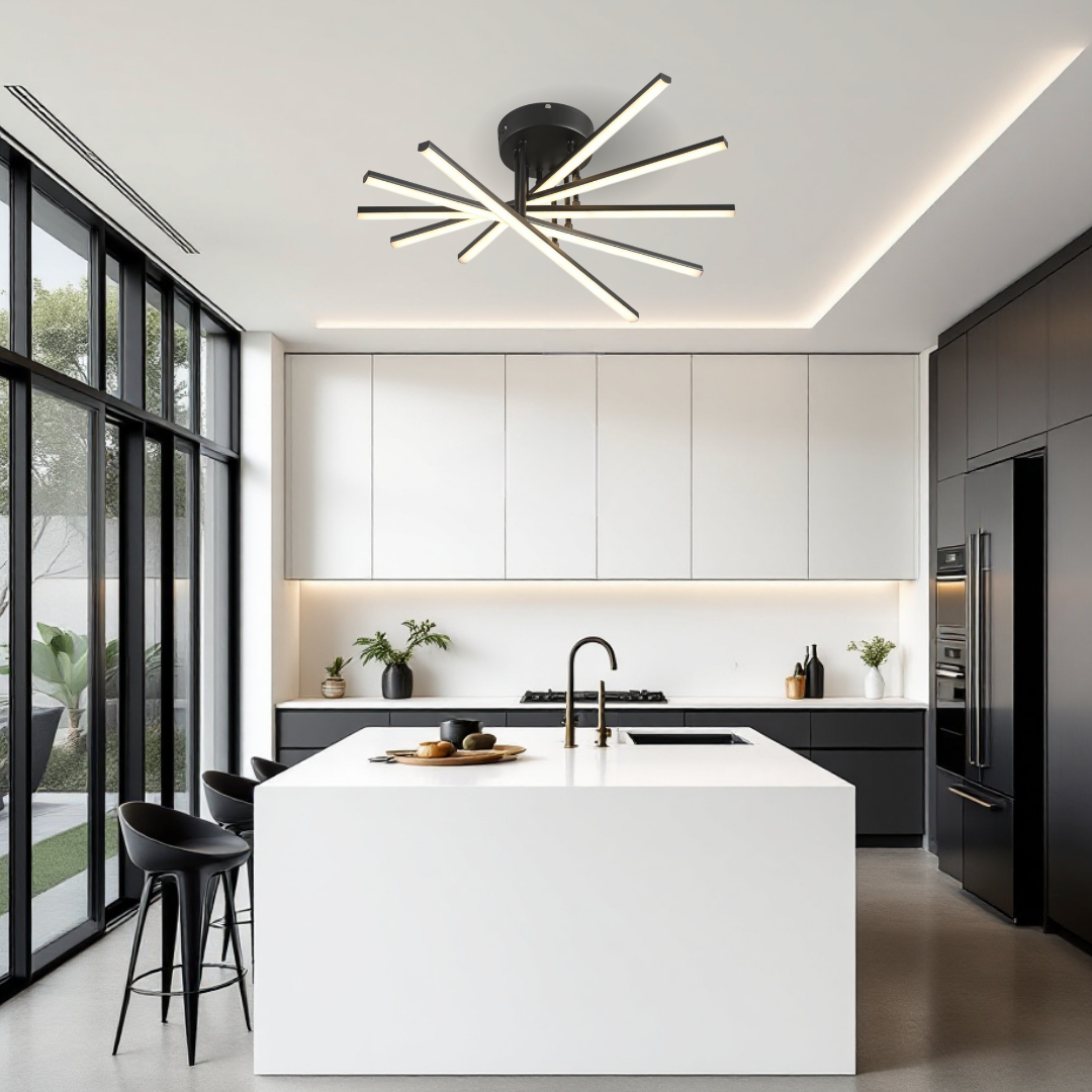 LED осветително тяло 80W Fano 5 елемента ЧЕРЕН еквивалент 500W с дистанционно