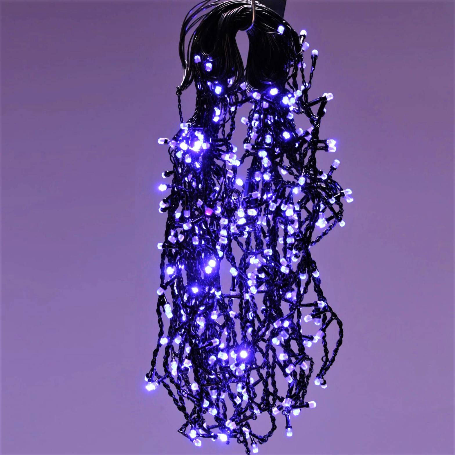 LED инсталация Перде Дъжд 240 LED шестоъгълни 5x1m Черен кабел с премигвания